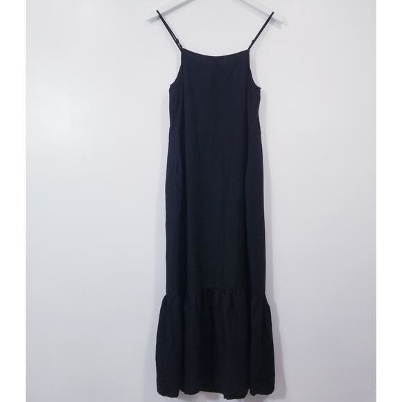 Something Navy Women size Medium Black Layered Midi Sundress Button Front - Picture 3 of 12
